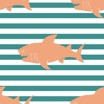 Shark seamless pattern, Hand drawn sketched doodle shark, vector illustration Stock Illustration