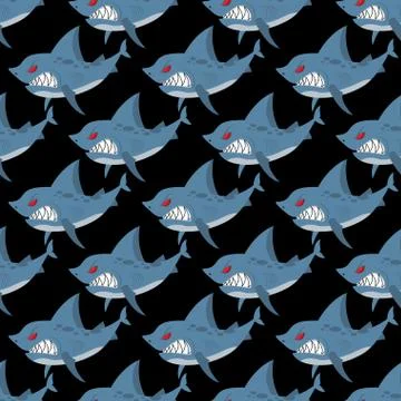 Shark seamless pattern. Many angry, ferocious marine animals. Vector backgrou Stock Illustration