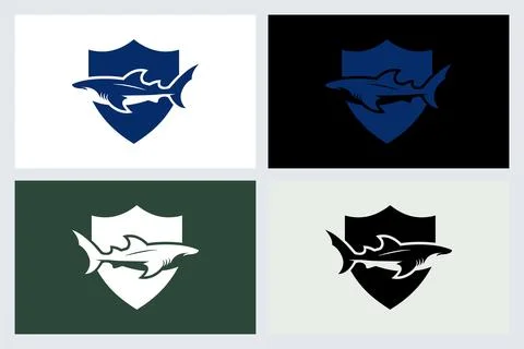 Shark Shield Logo Emblem Vector Set Stock-Illustration