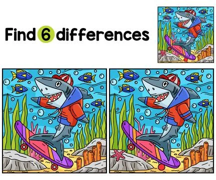 Shark Skateboarding Find The Differences Stock Illustration