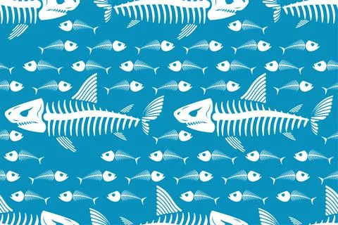 Shark skeleton pattern seamless. fish skull background. fish bones texture Stock Illustration