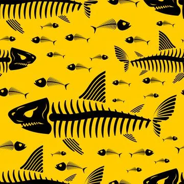 Shark skeleton pattern seamless. fish skull background. fish bones texture Stock Illustration