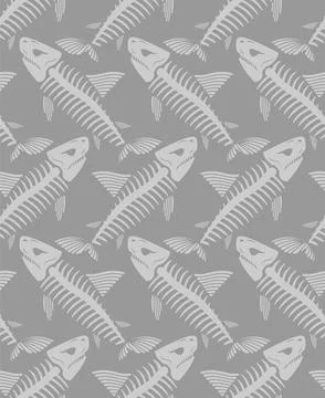 Shark skeleton pattern seamless. fish skull background. fish bones texture Stock Illustration