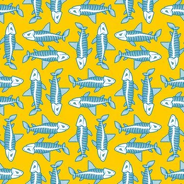 Shark skeleton pattern seamless. fish skull background. fish bones texture Stock Illustration