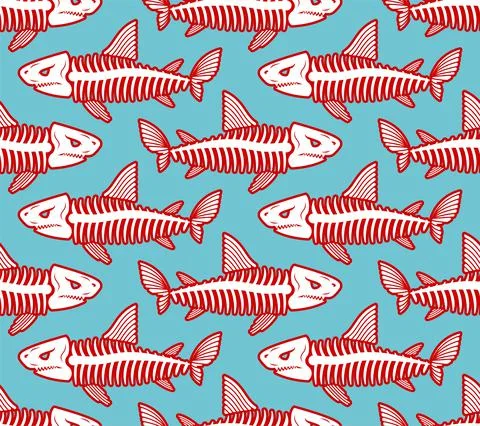 Shark skeleton pattern seamless. fish skull background. fish bones texture Stock Illustration