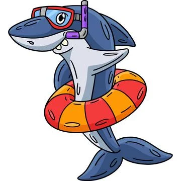 Shark with Snorkel and Float Ring Cartoon Clipart 스톡 일러스트