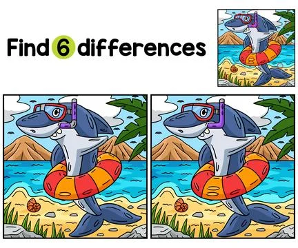 Shark with Snorkel Float Ring Find The Differences Stock Illustration