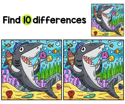 Shark with the Treat Find The Differences Stock Illustration