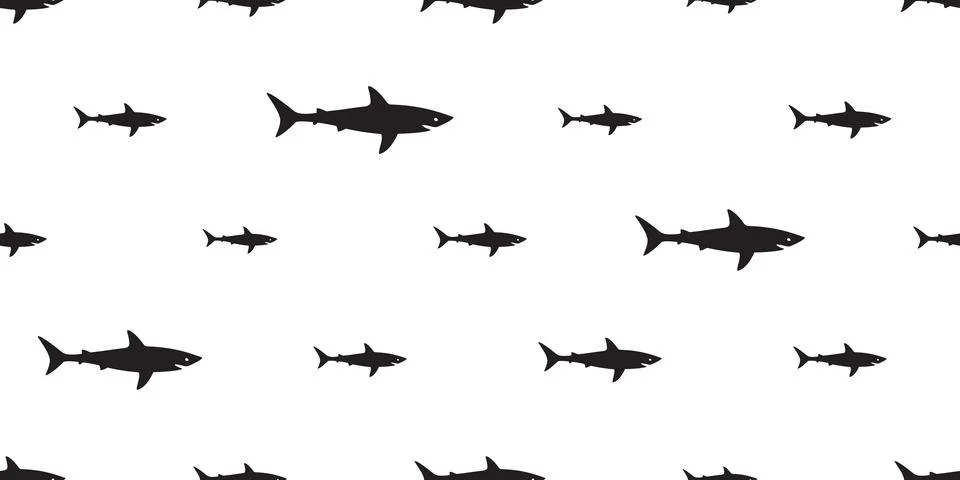 Shark vector seamless pattern fish isolated sea ocean wallpaper background Stock Illustration