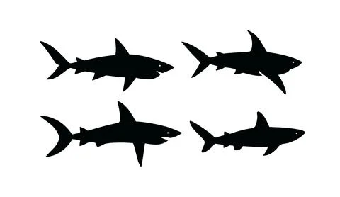 Shark vector silhouette isolated underwater icon. Sea shark animal art clip Stockillustratie