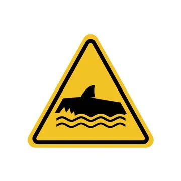 Shark warning sign on yellow triangle board Stock Illustration