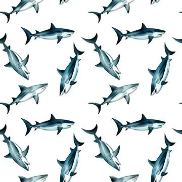 Shark watercolor in seamless pattern. 스톡 일러스트