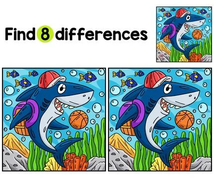 Shark Wearing a School Bag Find The Differences Stock Illustration