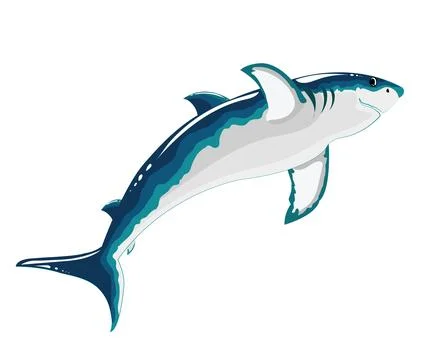 Shark on a white background. Flat vector illustration, color cheerful picture. Stock Illustration