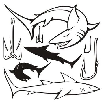 Sharks and Hooks Stock Illustration