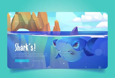 Sharks banner with angry big fish in sea Stock Illustration