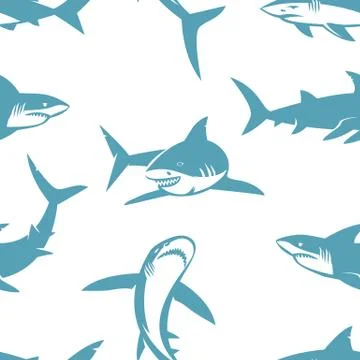 Sharks silhouettes seamless pattern Stock Illustration