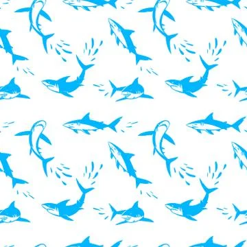 Sharks silhouettes seamless pattern. Stock Illustration