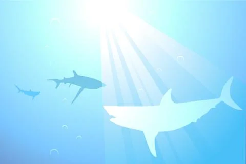 Sharks swimming in the ocean background Stock Illustration
