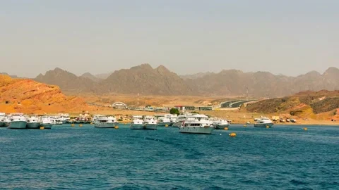 Sharm El Sheikh bay in Egypt. Resort city bay views from the yacht. Ships and Stock Footage 237820876