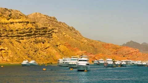Sharm El Sheikh bay in Egypt. Resort city bay views from the yacht. Ships and Stock Footage 237820962