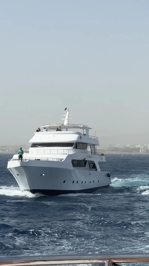 Sharm el sheikh, Egypt -MARCH 10, 2026: White luxury yacht sailing on the blue Stock-Footage 331193244