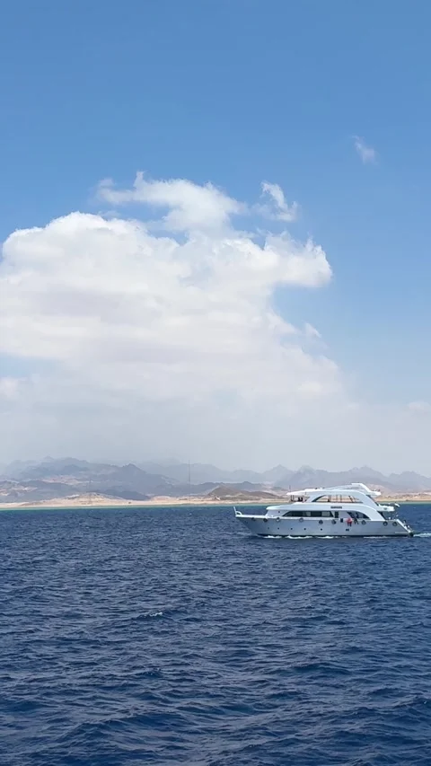 Sharm el sheikh, Egypt -MARCH 10, 2026: White yacht sailing on the blue red sea Stock-Footage 331194066