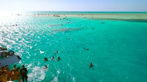 Sharm El Sheikh, Egypt - November 18, 2024: A boat tour on yachts. Sandy island. Stock Footage 296509787