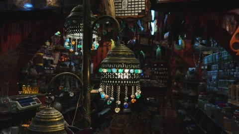 Sharm El Sheikh, Egypt - November 15, 2025: Decorative brass and glass lantern 스톡 동영상 340944150