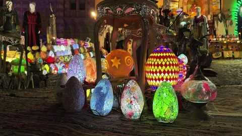 Sharm El Sheikh, Egypt - October 12, 2025: Turkish mosaic egg lamps at souvenir Stock Footage 333247060