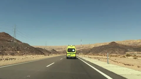 Sharm El Sheikh, Egypt - September 14, 2025: Follow ambulance car driving Stock Footage 341837846