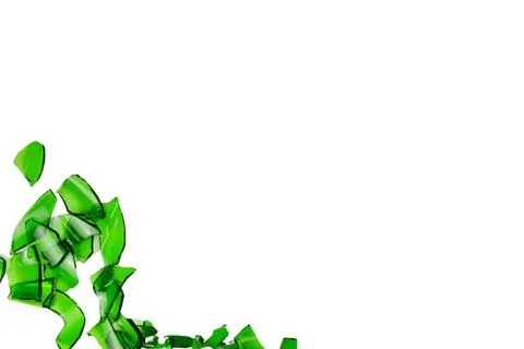 Sharp and jagged pieces of broken green glass cut out on a white background.. Stock Photos