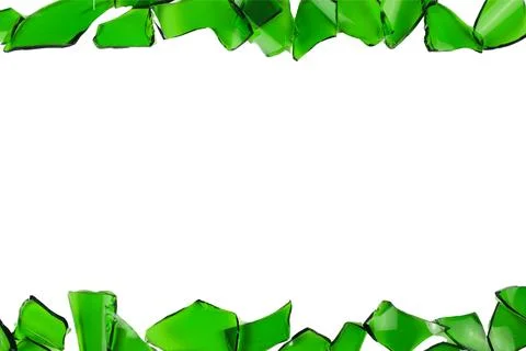 Sharp and jagged pieces of broken green glass cut out on a white background.. Stock Photos