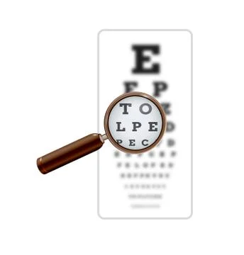 Sharp and unsharp snellen chart with magnifying glass Stock Illustration