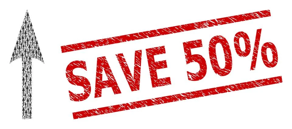 Sharp Arrow Up Fractal Composition of Sharp Arrow Up Icons and Textured Save 50 Illustrazione stock