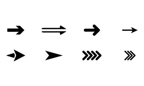 Sharp Arrow Pointers and Chevron Vector Set Ilustración de archivo