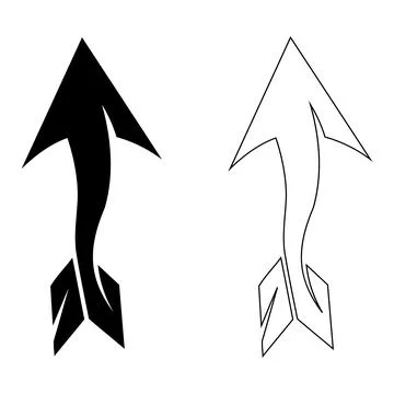 Sharp Up Arrow Silhouette and Line Art Vector Isolated on White Background Stock Illustration