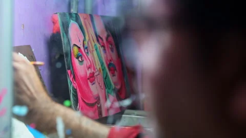 Sharp Background View Blurred Artist Dhaka Craftsman Rickshaw Vehicle Panel Stock Footage 340595081