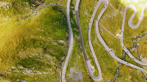 Sharp bends of Transfagarasan road in mountainous Romania. Stock Footage 317098178