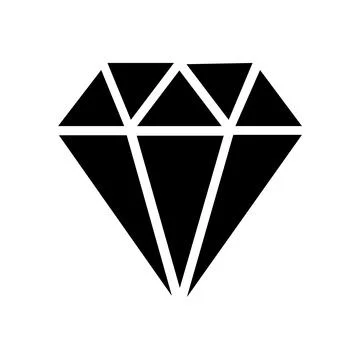 A sharp black diamond is presented on a white background in a solid form Stock Illustration