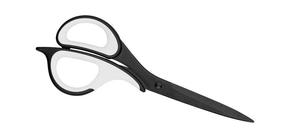Sharp black metal utility scissors with bright rubber grip Stock Photos