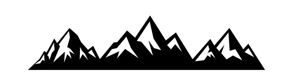 Sharp black mountain silhouettes. Vector alpine ridge illustration for hiking Stock Illustration