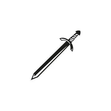 Sharp Black Sword Icon, Minimalist Weapon, Medieval Warrior Symbol Stock Illustration