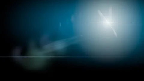 Sharp blue cyan optical lens flare diagonal streak overlay. bright glowing be Stock Photos
