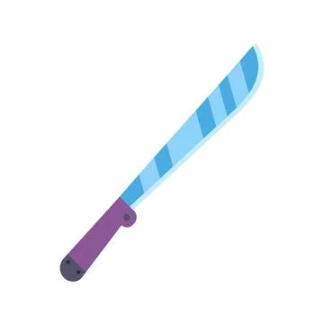 Sharp blue machete with purple handle isolated on white background Illustration