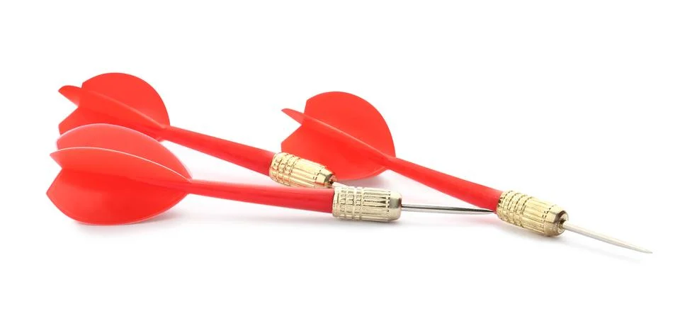 Sharp bright red darts isolated on white Stock Photos