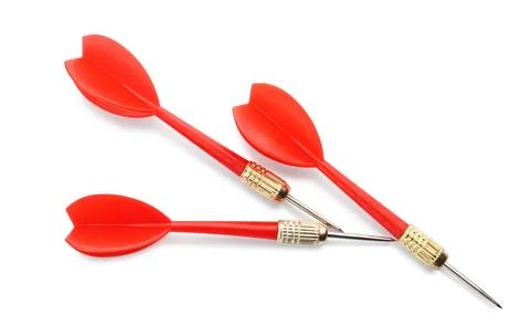 Sharp bright red darts isolated on white Stock Photos