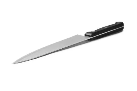 Sharp chef's knife with black handle isolated on white Stock Photos