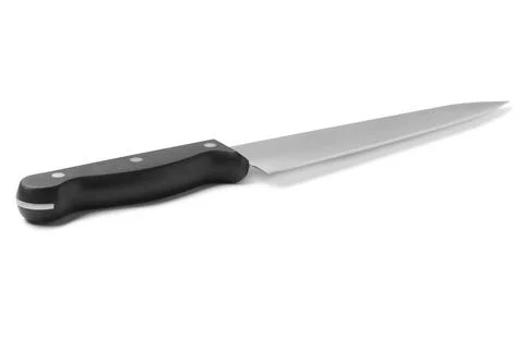 Sharp chef's knife with black handle isolated on white 写真素材