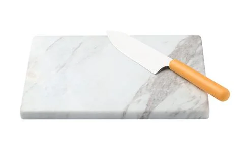 Sharp chief's knife with marble board on white background Stock Photos